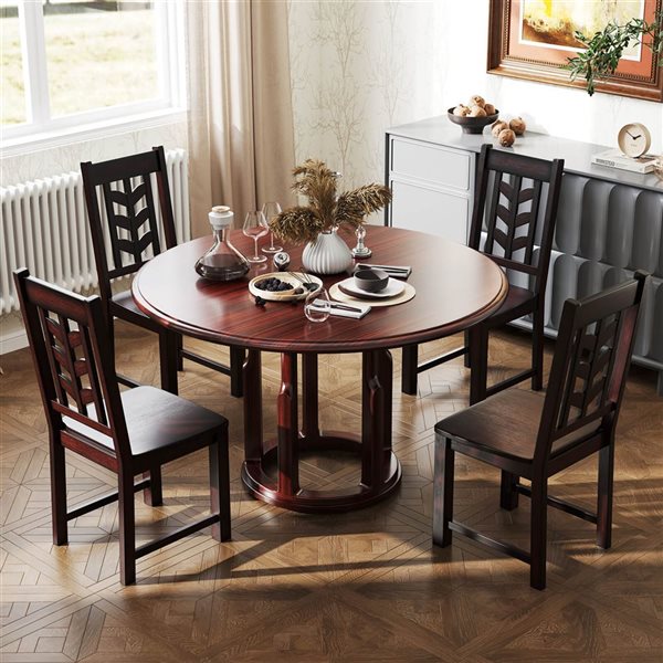 Set of 4 Costway Dining Chairs w/ Rubberwood Frame - Brown