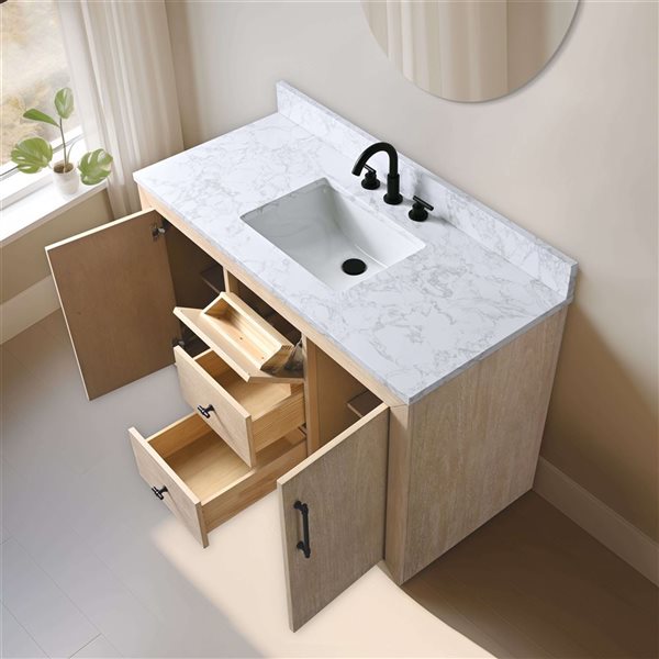 Vanity Art 48-in W x 22-in D x 38-in H Single Sink Bath Vanity w/ Engineered Marble Top - Light Wheat