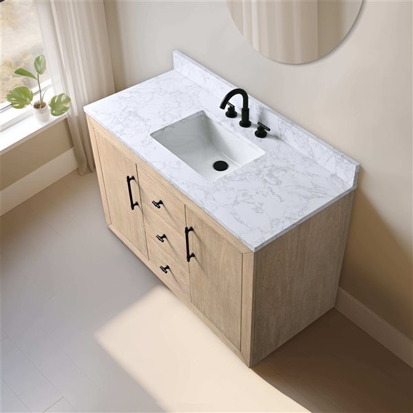 Vanity Art 48-in W x 22-in D x 38-in H Single Sink Bath Vanity w/ Engineered Marble Top - Light Wheat