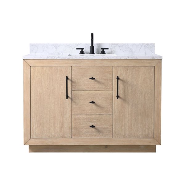 Vanity Art 48-in W x 22-in D x 38-in H Single Sink Bath Vanity w/ Engineered Marble Top - Light Wheat