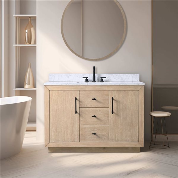 Vanity Art 48-in W x 22-in D x 38-in H Single Sink Bath Vanity w/ Engineered Marble Top - Light Wheat