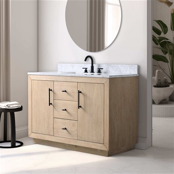 Vanity Art 48-in W x 22-in D x 38-in H Single Sink Bath Vanity w/ Engineered Marble Top - Light Wheat