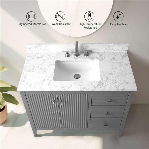 Vanity Art 42-in W x 22-in D x 38-in H Single Sink Bathroom Vanity w/ Engineered Marble Top - Linear Grey