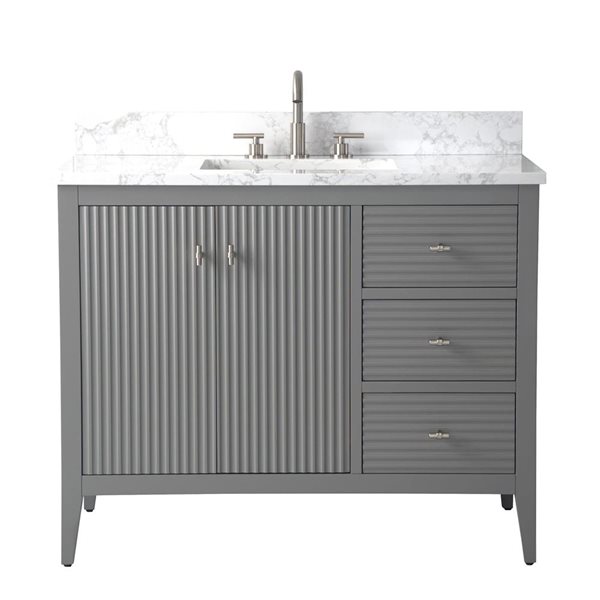 Vanity Art 42-in W x 22-in D x 38-in H Single Sink Bathroom Vanity w/ Engineered Marble Top - Linear Grey
