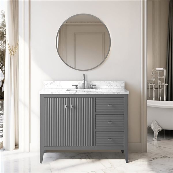 Vanity Art 42-in W x 22-in D x 38-in H Single Sink Bathroom Vanity w/ Engineered Marble Top - Linear Grey