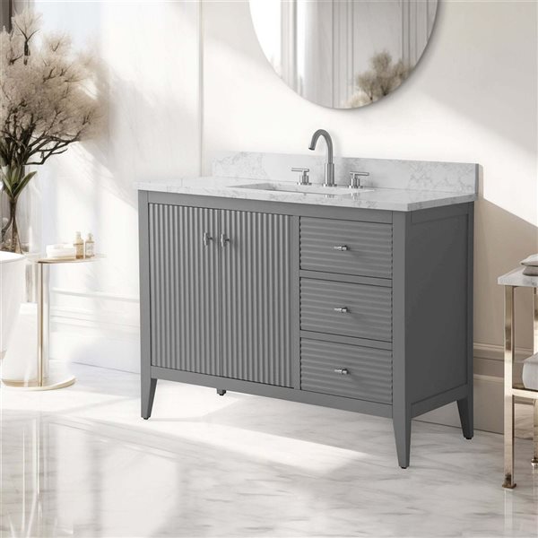 Vanity Art 42-in W x 22-in D x 38-in H Single Sink Bathroom Vanity w/ Engineered Marble Top - Linear Grey