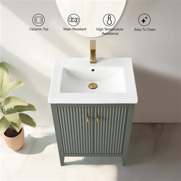 Vanity Art 25-in W x 18.5-in D x 34-in H Single Sink Bathroom Vanity w/ Ceramic Top - Linear Vintage Green