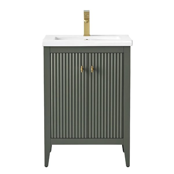 Vanity Art 25-in W x 18.5-in D x 34-in H Single Sink Bathroom Vanity w/ Ceramic Top - Linear Vintage Green