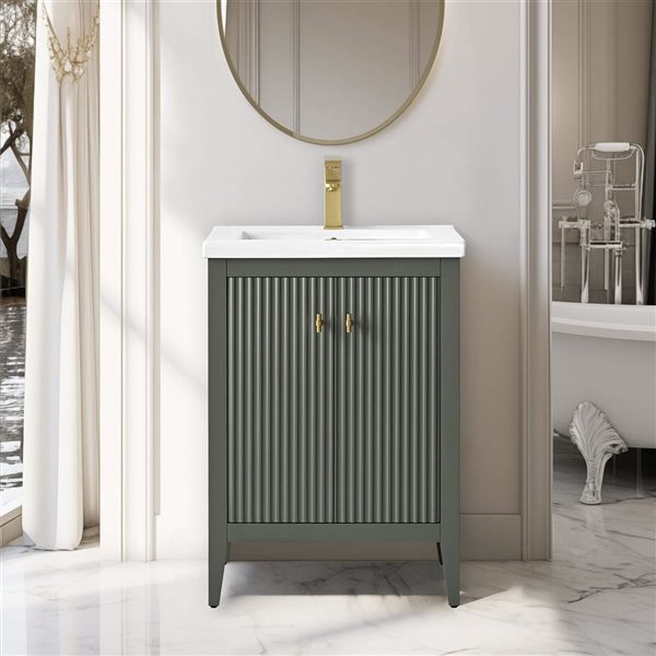 Vanity Art 25-in W x 18.5-in D x 34-in H Single Sink Bathroom Vanity w/ Ceramic Top - Linear Vintage Green