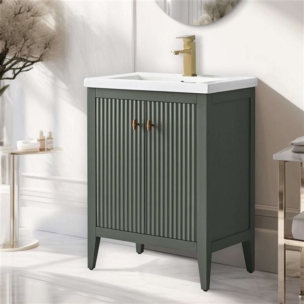 Vanity Art 25-in W x 18.5-in D x 34-in H Single Sink Bathroom Vanity w/ Ceramic Top - Linear Vintage Green