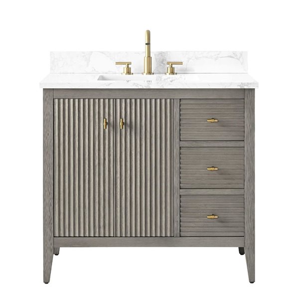 Vanity Art 36-in W x 22-in D x 38-in H Single Sink Bath Vanity w/ Engineered Marble Top - Linear Driftwood Grey