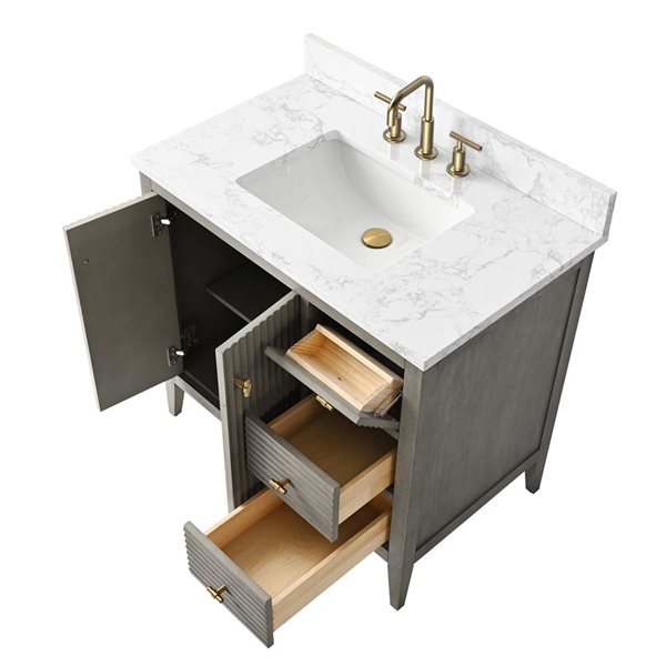 Vanity Art 36-in W x 22-in D x 38-in H Single Sink Bath Vanity w/ Engineered Marble Top - Linear Driftwood Grey