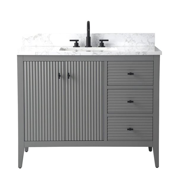 Vanity Art 42-in W x 22-in D x 38-in H Single Sink Bathroom Vanity w/ Engineered Marble Top - Linear Grey