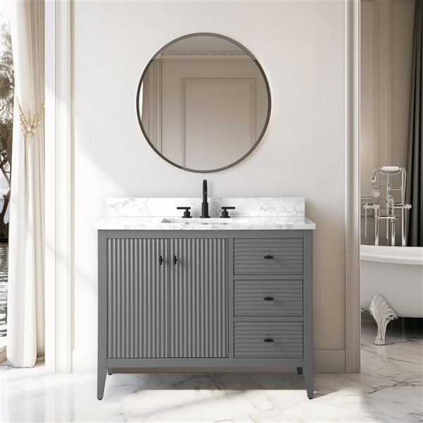 Vanity Art 42-in W x 22-in D x 38-in H Single Sink Bathroom Vanity w/ Engineered Marble Top - Linear Grey