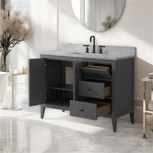 Vanity Art 42-in W x 22-in D x 38-in H Single Sink Bathroom Vanity w/ Engineered Marble Top - Linear Grey