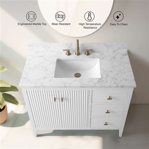 Vanity Art 42-in W x 22-in D x 38-in H Single Sink Bathroom Vanity w/ Engineered Marble Top - Linear White