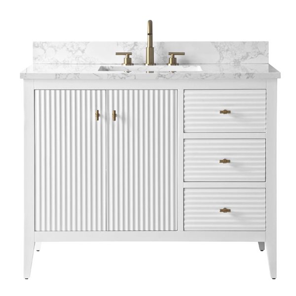 Vanity Art 42-in W x 22-in D x 38-in H Single Sink Bathroom Vanity w/ Engineered Marble Top - Linear White