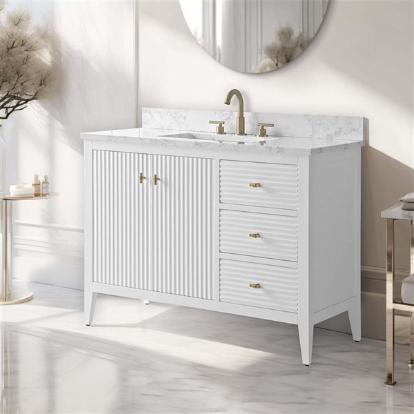 Vanity Art 42-in W x 22-in D x 38-in H Single Sink Bathroom Vanity w/ Engineered Marble Top - Linear White