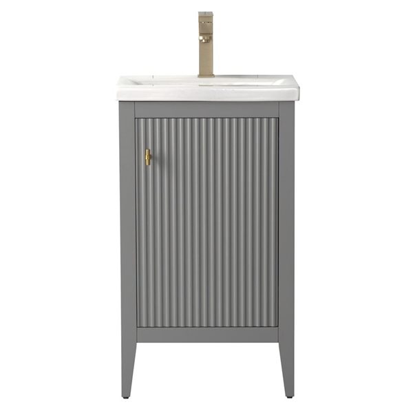 Vanity Art 20-in W x 15.7-in D x 34-in H Single Sink Bathroom Vanity w/ Ceramic Top - Linear Grey