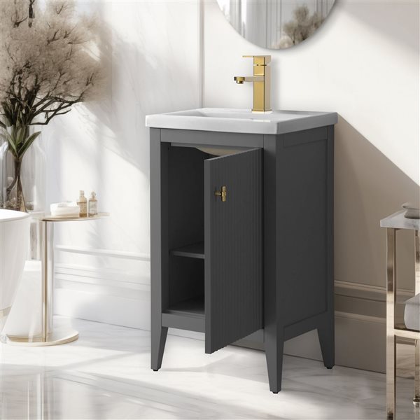 Vanity Art 20-in W x 15.7-in D x 34-in H Single Sink Bathroom Vanity w/ Ceramic Top - Linear Grey