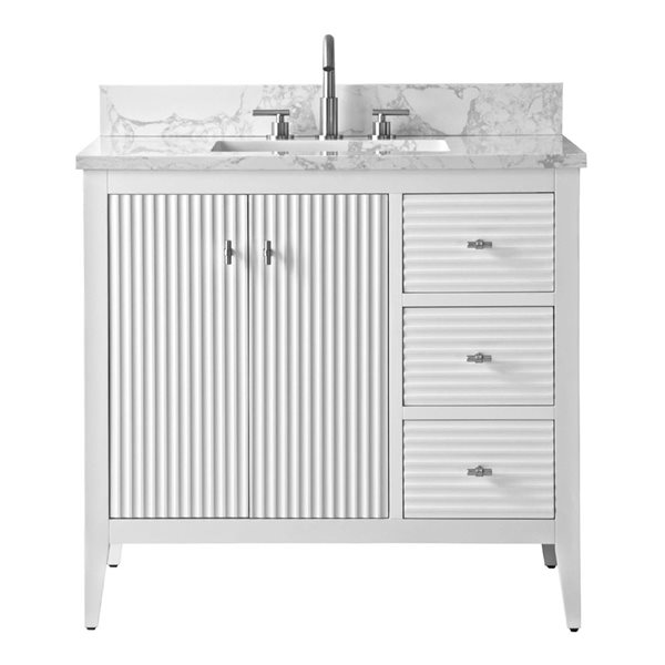Vanity Art 36-in W x 22-in D x 38-in H Single Sink Bathroom Vanity w/ Engineered Marble Top - Linear White