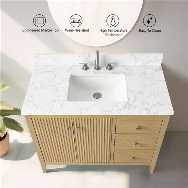Vanity Art 42-in W x 22-in D x 38-in H Single Sink Bathroom Vanity w/ Engineered Marble Top - Linear Natural Oak