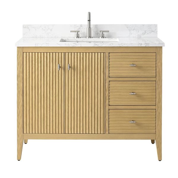 Vanity Art 42-in W x 22-in D x 38-in H Single Sink Bathroom Vanity w/ Engineered Marble Top - Linear Natural Oak