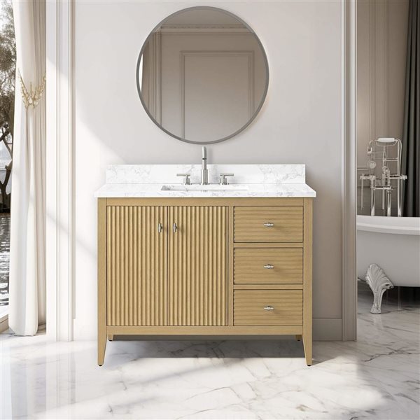 Vanity Art 42-in W x 22-in D x 38-in H Single Sink Bathroom Vanity w/ Engineered Marble Top - Linear Natural Oak