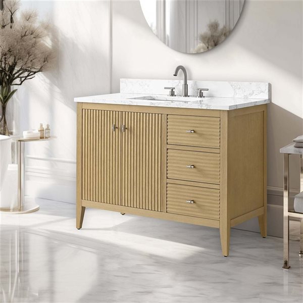 Vanity Art 42-in W x 22-in D x 38-in H Single Sink Bathroom Vanity w/ Engineered Marble Top - Linear Natural Oak