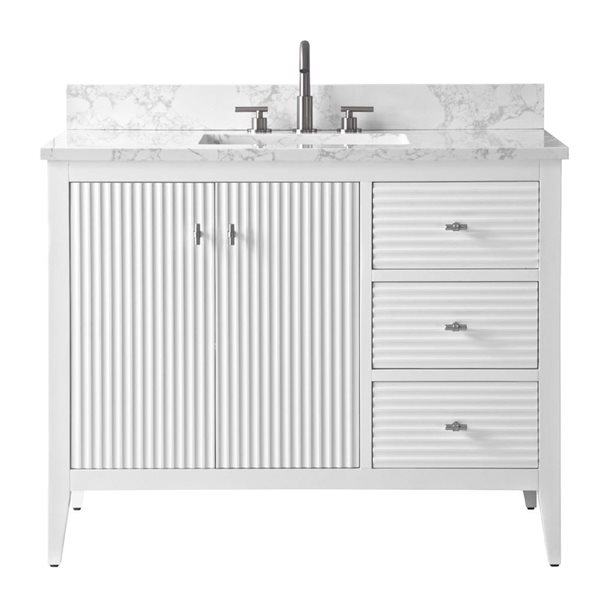 Vanity Art 42-in W x 22-in D x 38-in H Single Sink Bath Vanity w/ Engineered Marble Top - Linear White