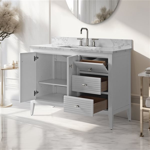 Vanity Art 42-in W x 22-in D x 38-in H Single Sink Bath Vanity w/ Engineered Marble Top - Linear White