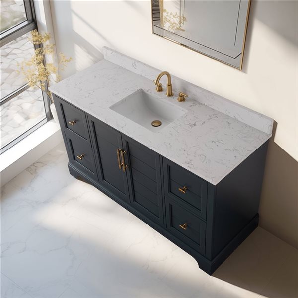 Vanity Art 60-in W x 22-in D x 38-in H Single Sink Bath Vanity in Vintage Spruce Blue with Engineered Marble Top