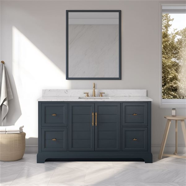 Vanity Art 60-in W x 22-in D x 38-in H Single Sink Bath Vanity in Vintage Spruce Blue with Engineered Marble Top