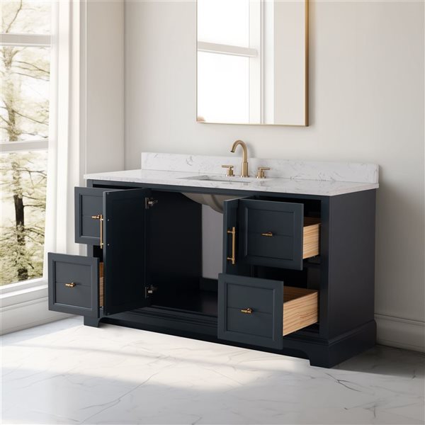 Vanity Art 60-in W x 22-in D x 38-in H Single Sink Bath Vanity in Vintage Spruce Blue with Engineered Marble Top