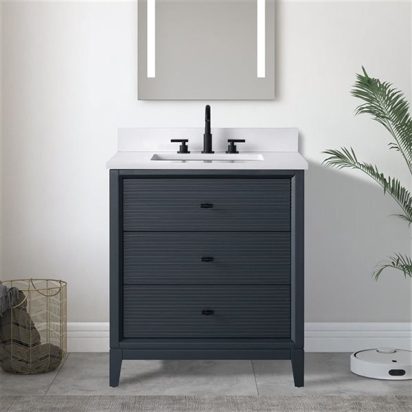 Vanity Art 30-in W x 22-in D x 38-in H Single Sink Freestanding Bath Vanity w/ Engineered Marble Top - Spruce Blue