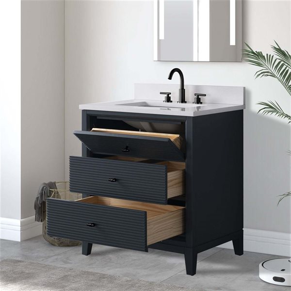 Vanity Art 30-in W x 22-in D x 38-in H Single Sink Freestanding Bath Vanity w/ Engineered Marble Top - Spruce Blue