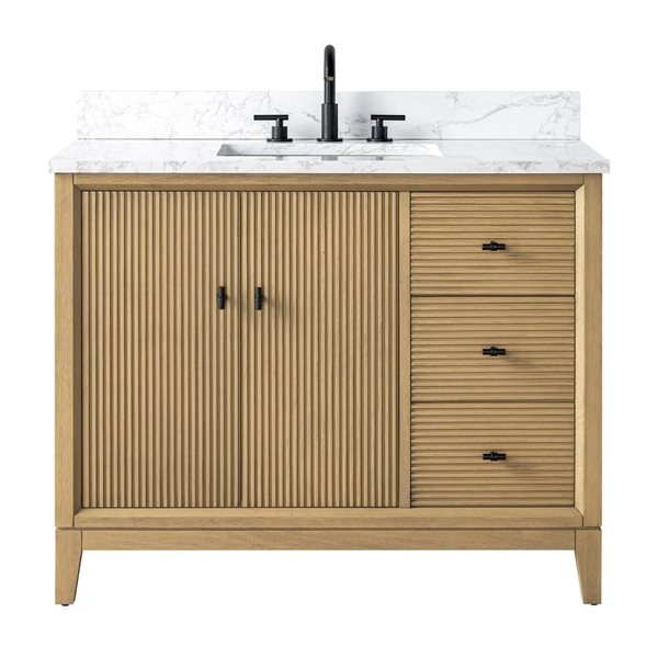 Vanity Art 42-in W x 22-in D x 38-in H Single Sink Freestanding Bath Vanity in Natural Oak with Engineered Marble Top