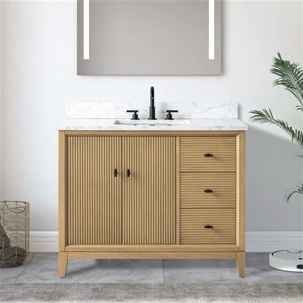 Vanity Art 42-in W x 22-in D x 38-in H Single Sink Freestanding Bath Vanity in Natural Oak with Engineered Marble Top