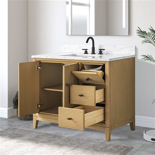 Vanity Art 42-in W x 22-in D x 38-in H Single Sink Freestanding Bath Vanity in Natural Oak with Engineered Marble Top