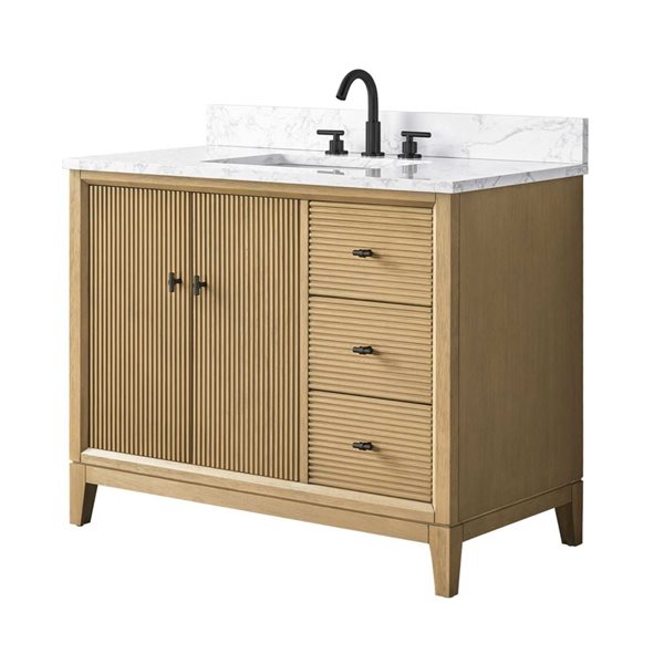 Vanity Art 42-in W x 22-in D x 38-in H Single Sink Freestanding Bath Vanity in Natural Oak with Engineered Marble Top