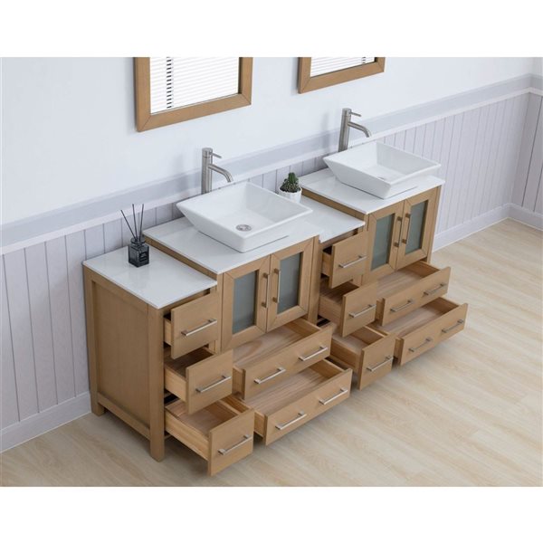 Vanity Art 72-in W x 18-in D x 36-in H Double Sink Bath Vanity in Oak with Engineered Marble Top and Mirror