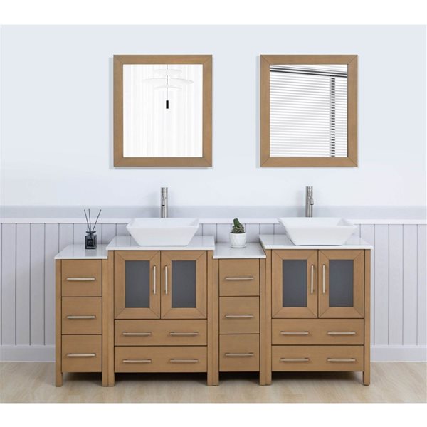 Vanity Art 72-in W x 18-in D x 36-in H Double Sink Bath Vanity in Oak with Engineered Marble Top and Mirror