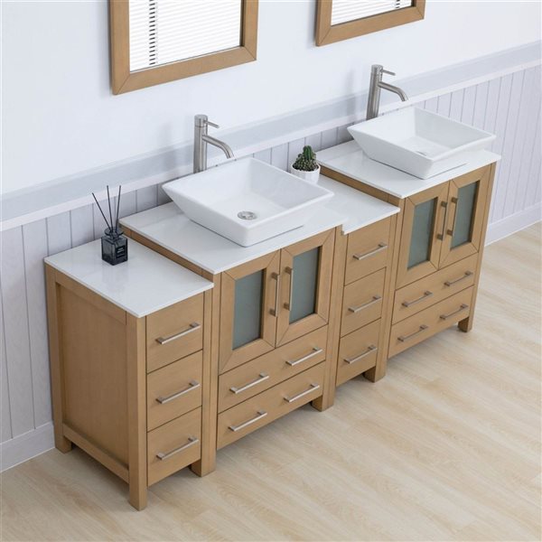 Vanity Art 72-in W x 18-in D x 36-in H Double Sink Bath Vanity in Oak with Engineered Marble Top and Mirror