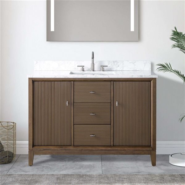Vanity Art 48-in W x 22-in D x 38-in H Single Sink Freestanding Bath Vanity in Walnut with Engineered Marble Top