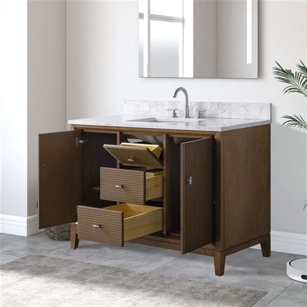 Vanity Art 48-in W x 22-in D x 38-in H Single Sink Freestanding Bath Vanity in Walnut with Engineered Marble Top