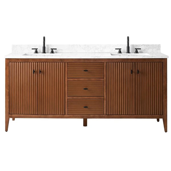 Vanity Art 72-in W x 22-in D x 38-in H Double Sink Bathroom Vanity in Walnut with Engineered Marble Top