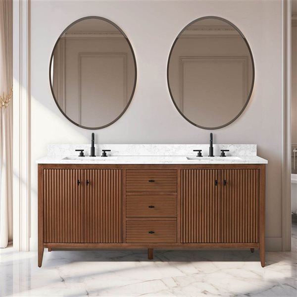 Vanity Art 72-in W x 22-in D x 38-in H Double Sink Bathroom Vanity in Walnut with Engineered Marble Top
