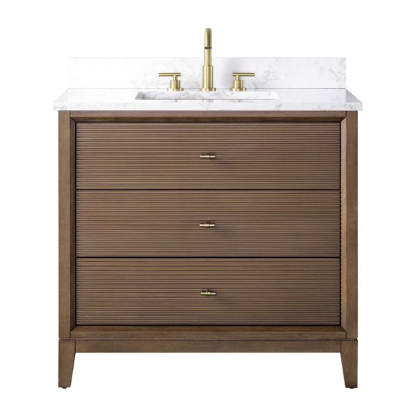Vanity Art 36-in W x 22-in D x 38-in H Single Sink Freestanding Bath Vanity in Walnut with Engineered Marble Top