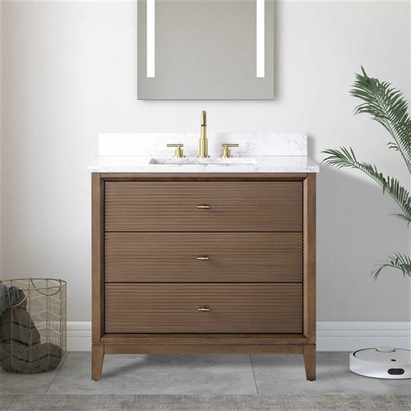 Vanity Art 36-in W x 22-in D x 38-in H Single Sink Freestanding Bath Vanity in Walnut with Engineered Marble Top