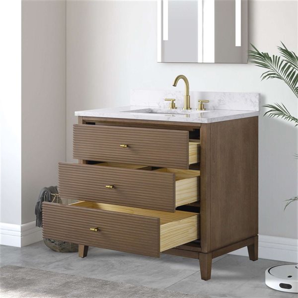 Vanity Art 36-in W x 22-in D x 38-in H Single Sink Freestanding Bath Vanity in Walnut with Engineered Marble Top